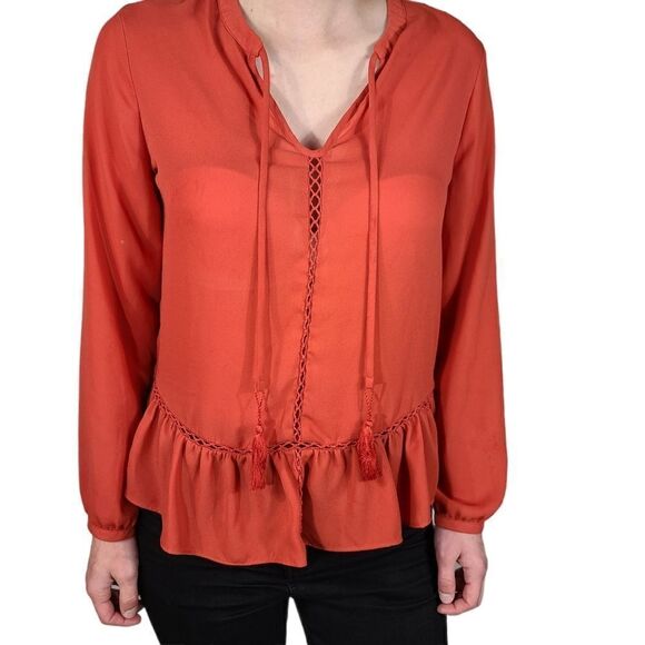 a.n.a Baked Apple Long-Sleeve Peplum Blouse - Picture 3 of 7